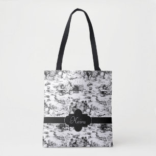 Tote Bag Pays noir et blanc vintage Toile
