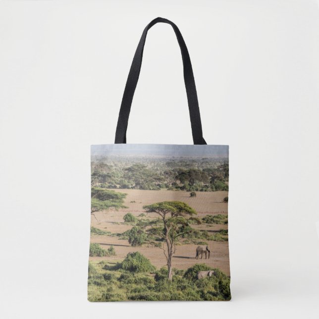Tote Bag Paysage africain avec éléphant (Devant)