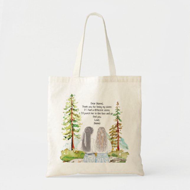 Tote Bag Paysage aquarelle avec 2 filles message personnali (Devant)