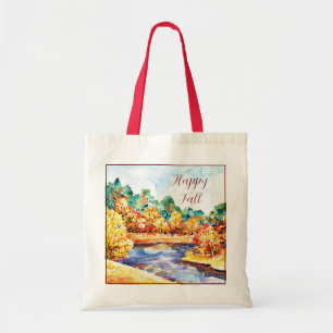 Tote Bag Paysage aquarelle d'automne avec texte personnalis