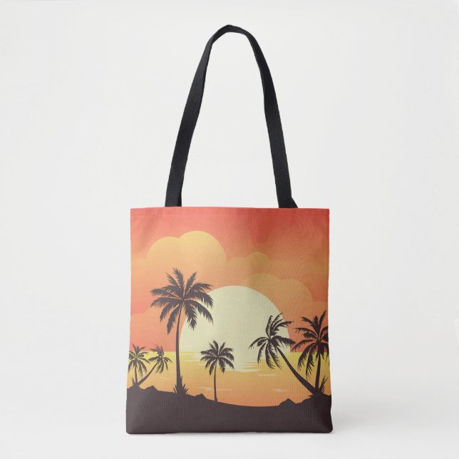Tote Bag Paysage au coucher du soleil avec palmiers (Devant)