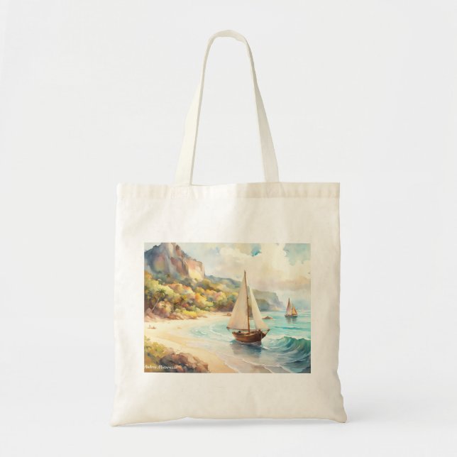 Tote Bag Paysage avec mer et voiliers (Devant)