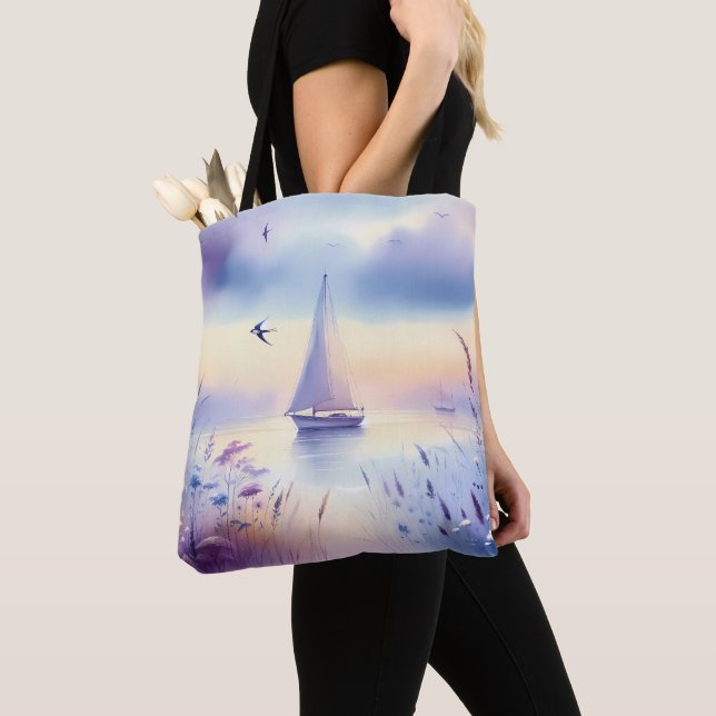 Tote Bag Paysage côtier de voilier pastel (De près)