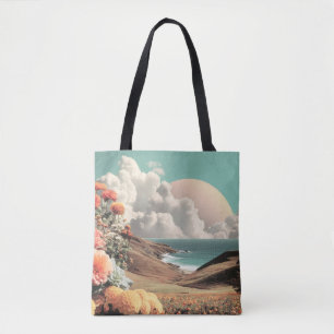 Tote Bag Paysage côtier surréaliste avec fleurs et nuages