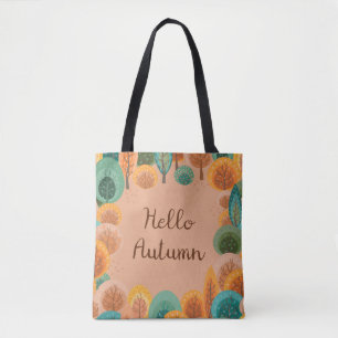 Tote Bag Paysage d'automne avec abstrait plat dessiné à la 