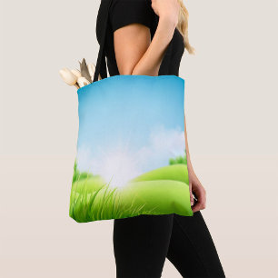 Tote Bag Paysage de champ vert ensoleillé