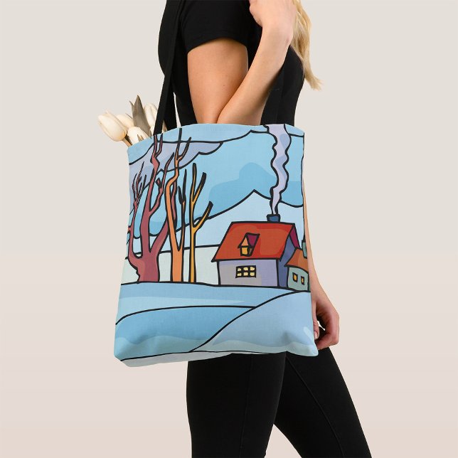 Tote Bag Paysage de maison d'hiver (Créateur téléchargé)