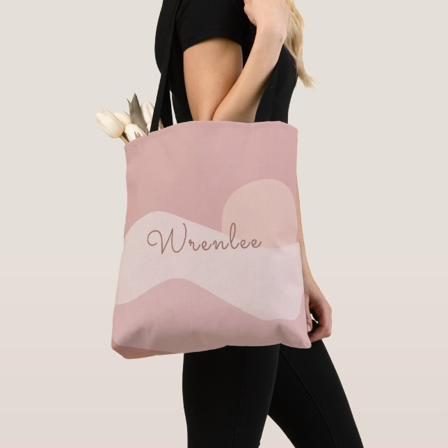 Tote Bag Paysage de montagne abstrait bohème avec monogramm (De près)