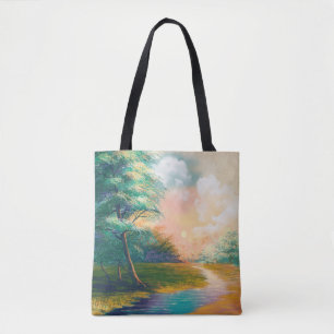 Tote Bag Paysage de peinture d'Art numérique, rivière dans