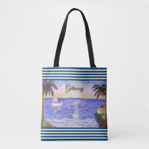 Tote Bag Paysage de plage océanique et yacht