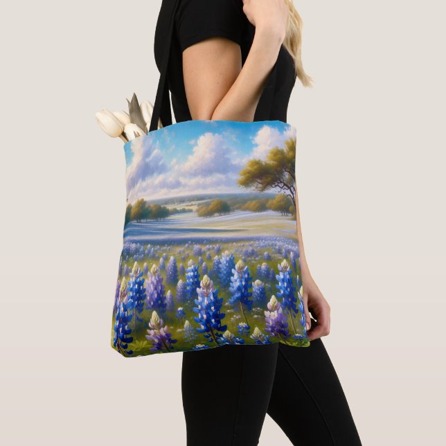 Tote Bag Paysage de prairie aux bleuets du Texas (De près)