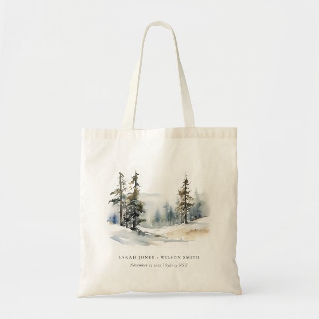 Tote Bag Paysage des neiges d'hiver Mariage d'aquarelle (Devant)