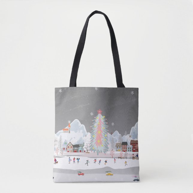 Tote Bag Paysage d'hiver : fête du village de nuit. (Devant)