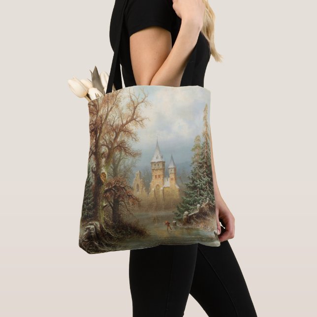 Tote Bag Paysage d'hiver romantique avec patineurs de glace (De près)