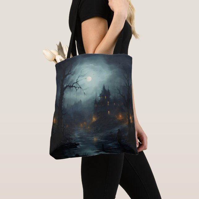 Tote Bag Paysage d'horreur Imaginaire foncé (De près)