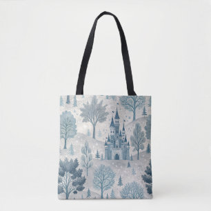 Tote Bag Paysage du château d'hiver en bleu et gris