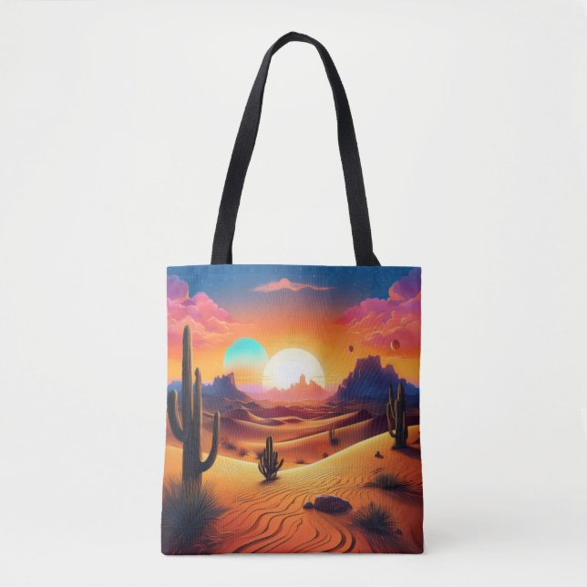 Tote Bag Paysage du désert des soleils jumeaux - Cactus cél (Devant)