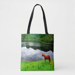 Tote Bag Paysage du lac d'équitation vert d'été