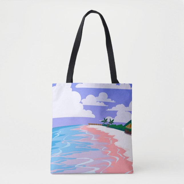 Tote Bag Paysage marin de plage tropicale avec sable rose,  (Devant)