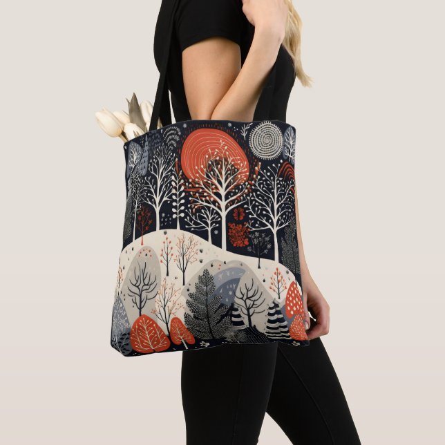 Tote Bag Paysage nocturne d'hiver Folk (De près)