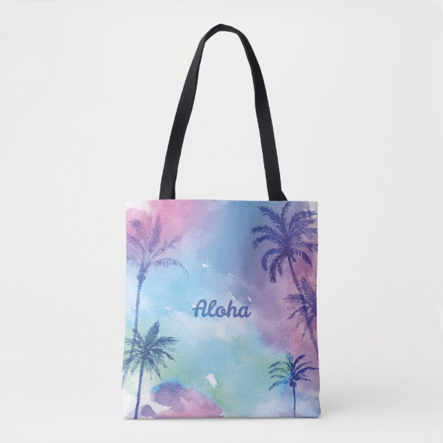 Tote Bag Paysage pourpre d'Hawaï d'aquarelle (Devant)