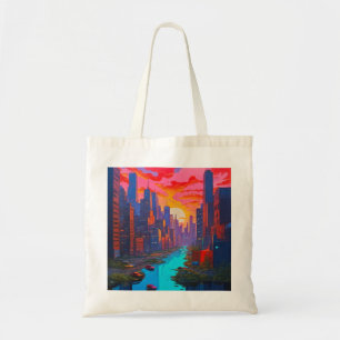 Tote Bag Paysage psychédélique rose avec rivière