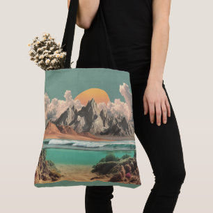 Tote Bag Paysage surréaliste d'océan et de montagne avec de