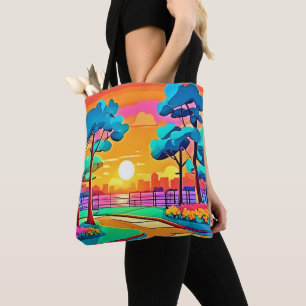 Tote Bag Paysage urbain animé du coucher de soleil