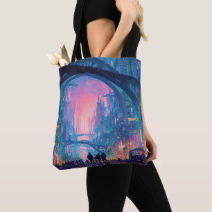 Tote Bag Paysage urbain cyberpunk futuriste avec des arches