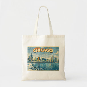 Tote Bag Paysage urbain de Chicago et lac Michigan en hiver