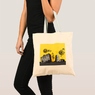 Tote Bag Paysage urbain jaune et gris Abstrait Rétro
