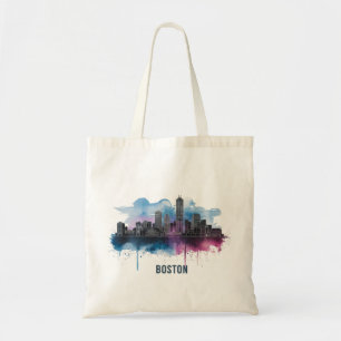 Tote Bag Paysage urbain vibrant de Boston en aquarelle écla