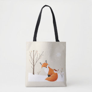 Tote Bag Peace Earth Minimalist Fox Bird Animal