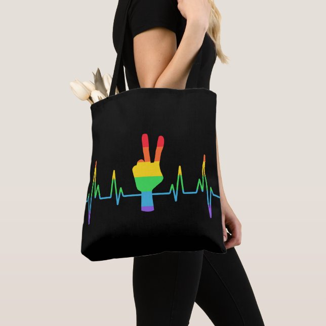Tote Bag Peace Gay Hearbeat LGBT (De près)