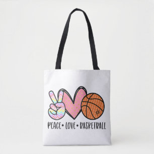 Tote Bag Peace Love Basketball Coeur pour les Ados entre
