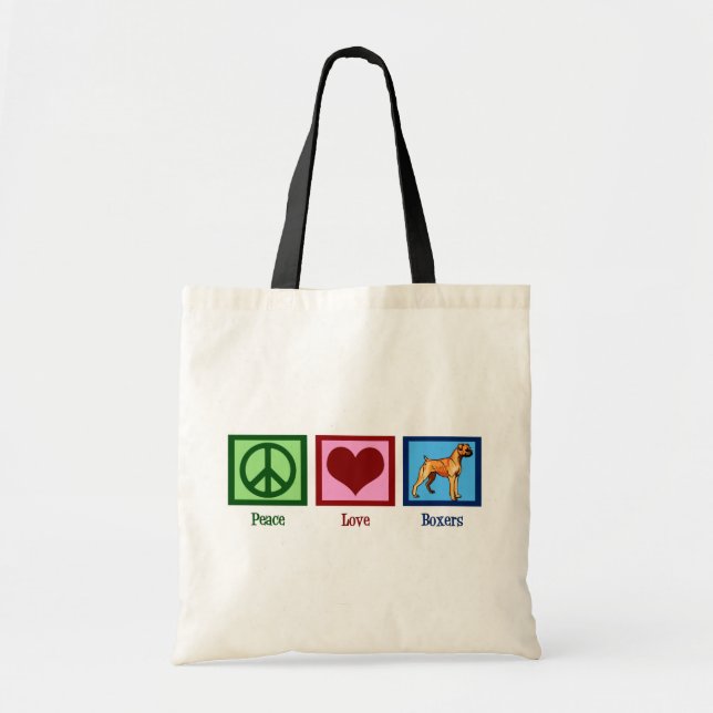 Tote Bag Peace Love Boxers mignon Boxer Chien (Devant)