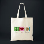 Tote Bag Peace Love Chow Chow<br><div class="desc">Joli cadeau Chow Chow pour un propriétaire de chien. Un signe de paix,  un coeur,  et une jolie bouffe à la langue violette.</div>