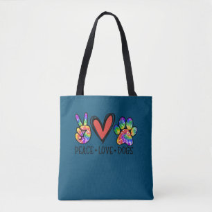 Tote Bag Peace Love Dogs Paws Tie Dye Rainbow Animal Rescue