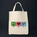 Tote Bag Peace Love Emu<br><div class="desc">J'aime Emu. Ce sont des oiseaux assez bizarres. Un signe de paix,  un coeur et un oiseau ému.</div>