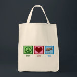 Tote Bag Peace Love Emu<br><div class="desc">J'aime Emu. Ce sont des oiseaux assez bizarres. Un signe de paix,  un coeur et un oiseau ému.</div>