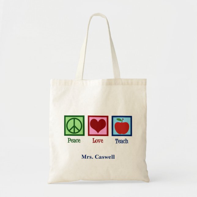 Tote Bag Peace Love Enseignant personnalisé mignon (Devant)