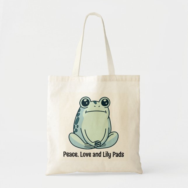 Tote Bag Peace Love Et Lily Pads Zen Frog (Devant)