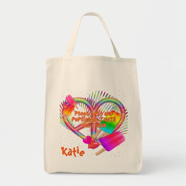 Tote Bag Peace Love et Popsicles-Sac fourre-tout d'alimenta (Devant)