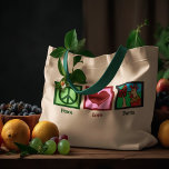 Tote Bag Peace Love Farm<br><div class="desc">Un signe de paix et un coeur à côté d'un coq devant une grange. J'adore être fermier.</div>