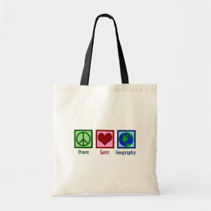 Tote Bag Peace Love Geography Teacher World Map