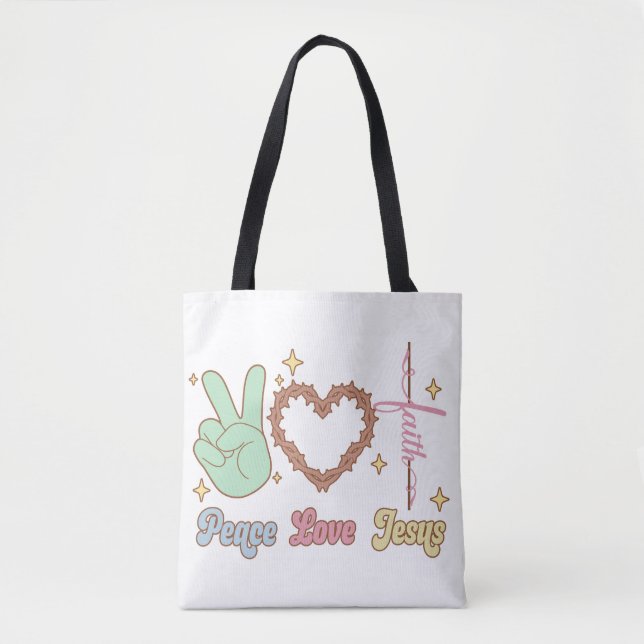 Tote Bag Peace, love, Jesus, God, Church, Religious, Bible  (Devant)