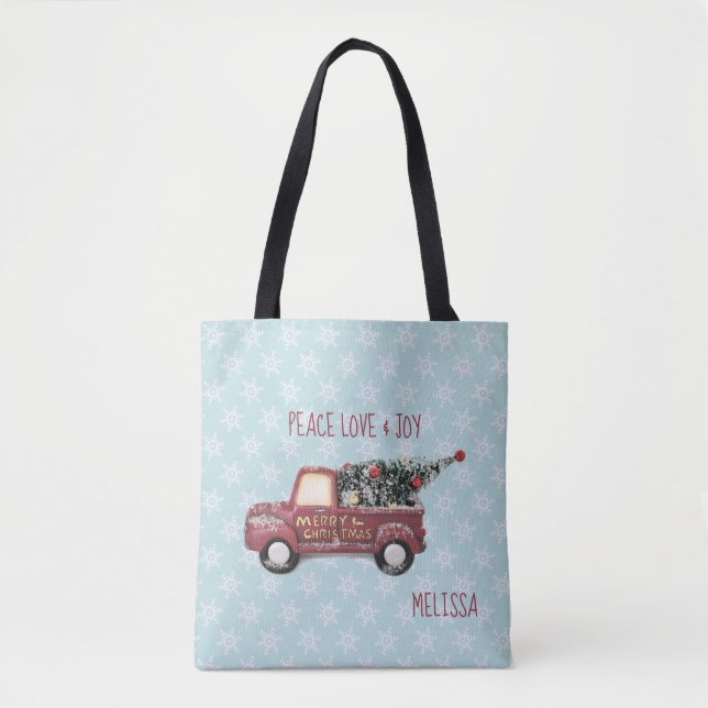 Tote Bag Peace Love & Joy avec RedToy Truck Joyeux Noël (Devant)