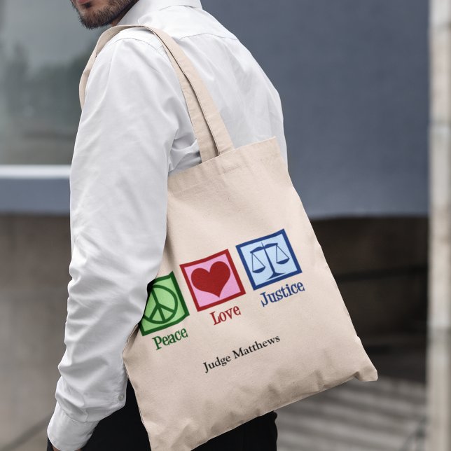 Tote Bag Peace Love Justice Avocat ou juge personnalisé (Créateur téléchargé)