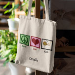 Tote Bag Peace Love Knit Tricot personnalisé<br><div class="desc">Sac fourre-tout de Tricot Peace Love pour un tricoteur. Prenez vos aiguilles et vos fils et personnalisez ce joli cadeau tricot.</div>
