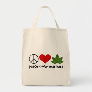 Tote Bag Peace Love Marinara Basil Leaves Cluster